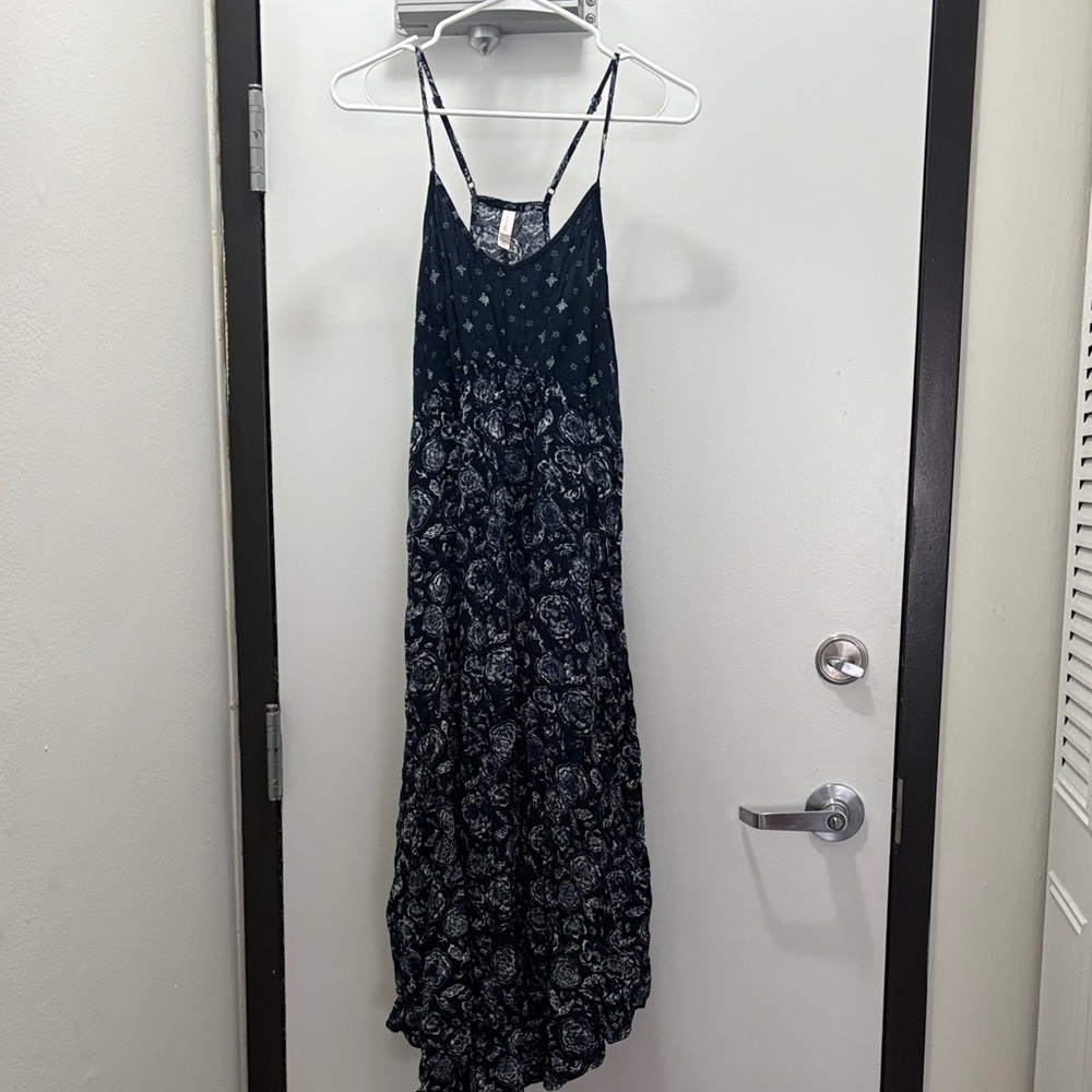 Navy Floral Maxi Dress with Spaghetti Straps